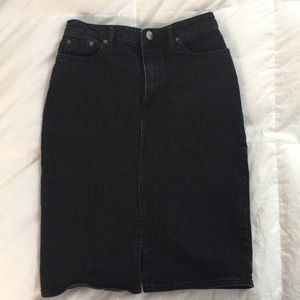 ASOS distressed black denim skirt